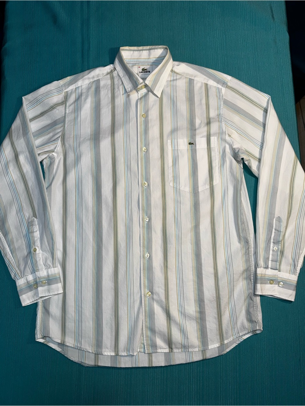 Lacoste cotton Men’s Shirt Size 40 M Striped Long Sleeve Button Down Crocodile